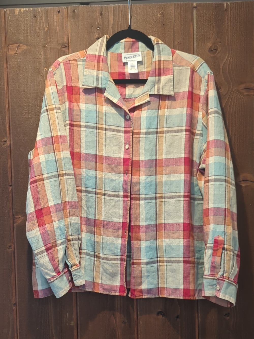 Pendleton Pastel Plaid Linen Button-Up Shirt